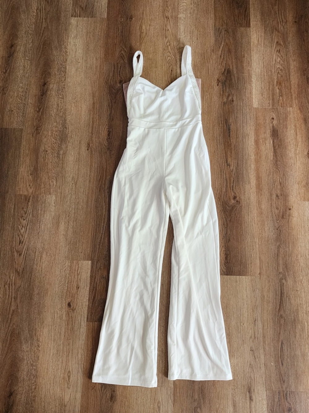 Lulu’s Love Aglow White Pearl Beaded Sleeveless Straight Leg Jumpsuit